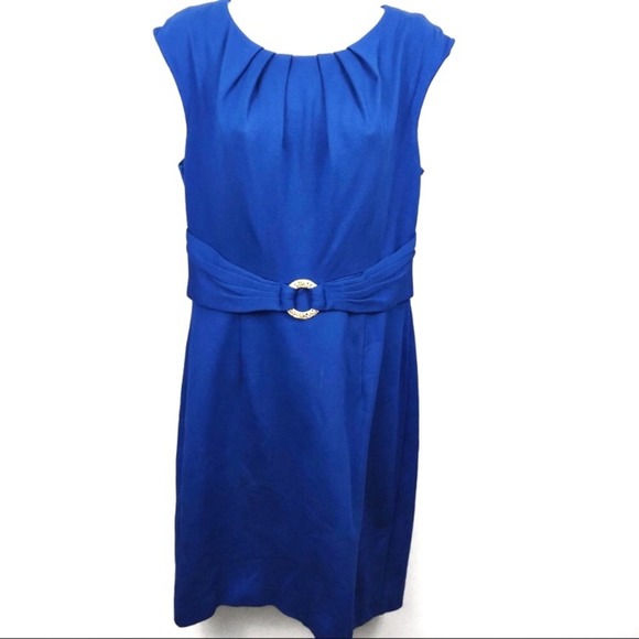Trina Turk Annika Blue Formal Sheath Dress with Gold Buckle Women's Size Medium - Picture 1 of 5
